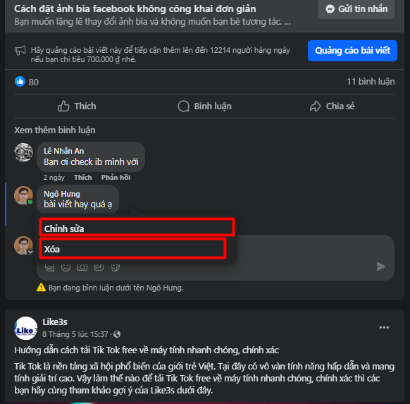 Like và comment